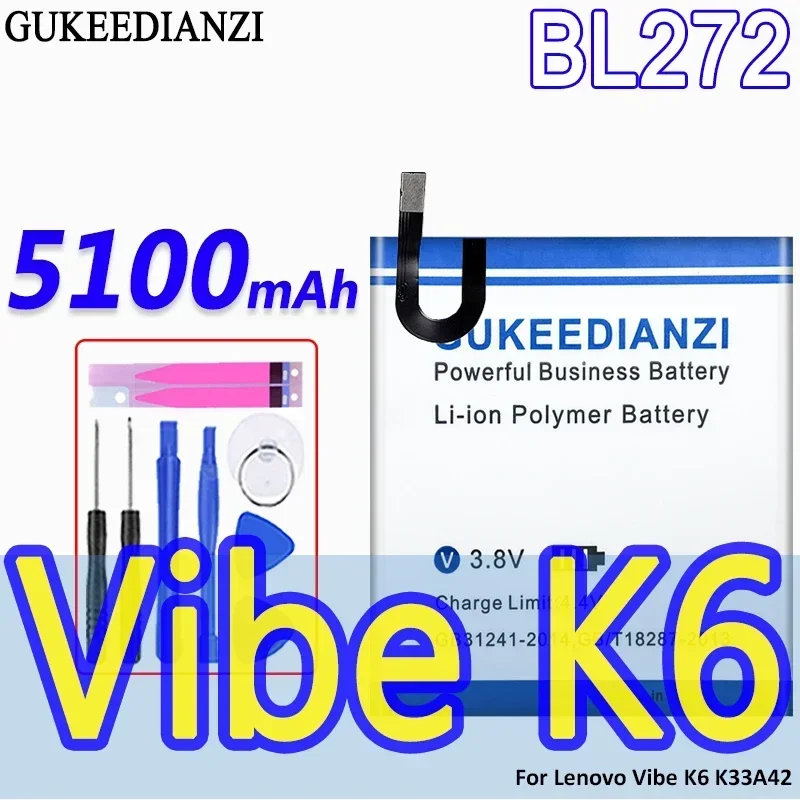 GUKEEDIANZI BL267 BL272 4500 мАч 5100 аккумулятор большой емкости для Lenovo Vibe K6 K33A42 K33a48 K33b36 k33b37 (не