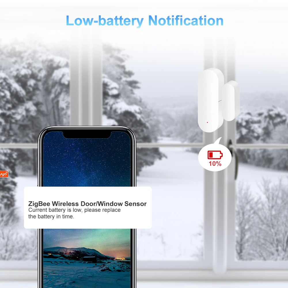 Tuya Smart WiFi Датчик открытия/закрытия двери Детектор Сигнализация для безопасности