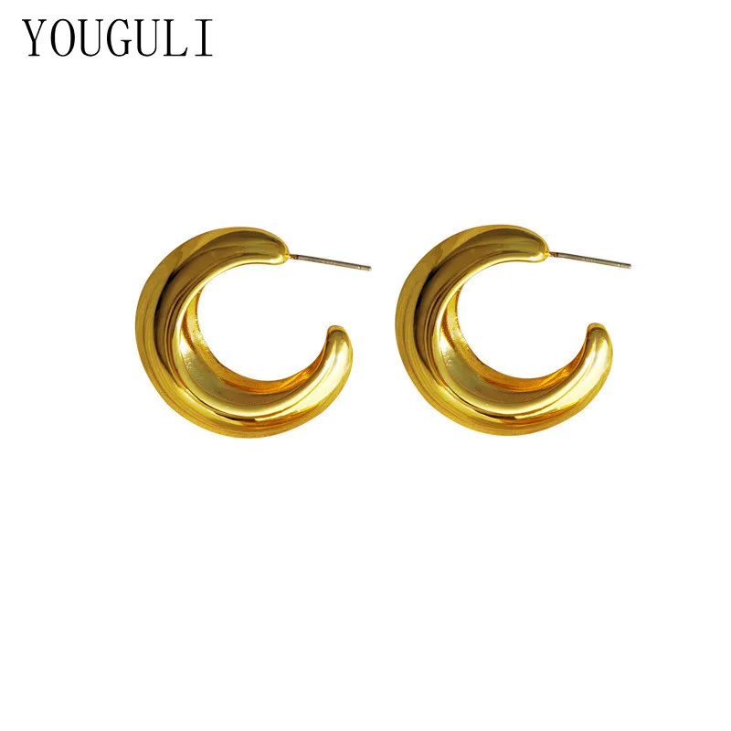 

Trendy Jewelry Metal Hoop Earrings Popular Style Classic Design High Quality Brass Thick Plated Golden Earrings Women Gifts