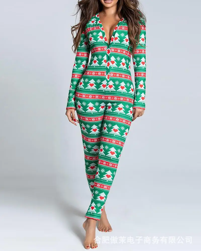 

Women's Printed Long-sleeved Jumpsuits Spring and Autumn Female & Lady Casual Pajamas Rompers 2022 Fashion New