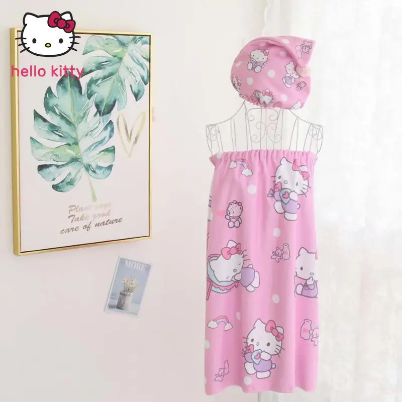 

Банное полотенце Sanrio с рисунком Hello Kitty, банная юбка, банное полотенце, женское полотенце, банное полотенце, Абсорбирующая шапочка для сухих ...
