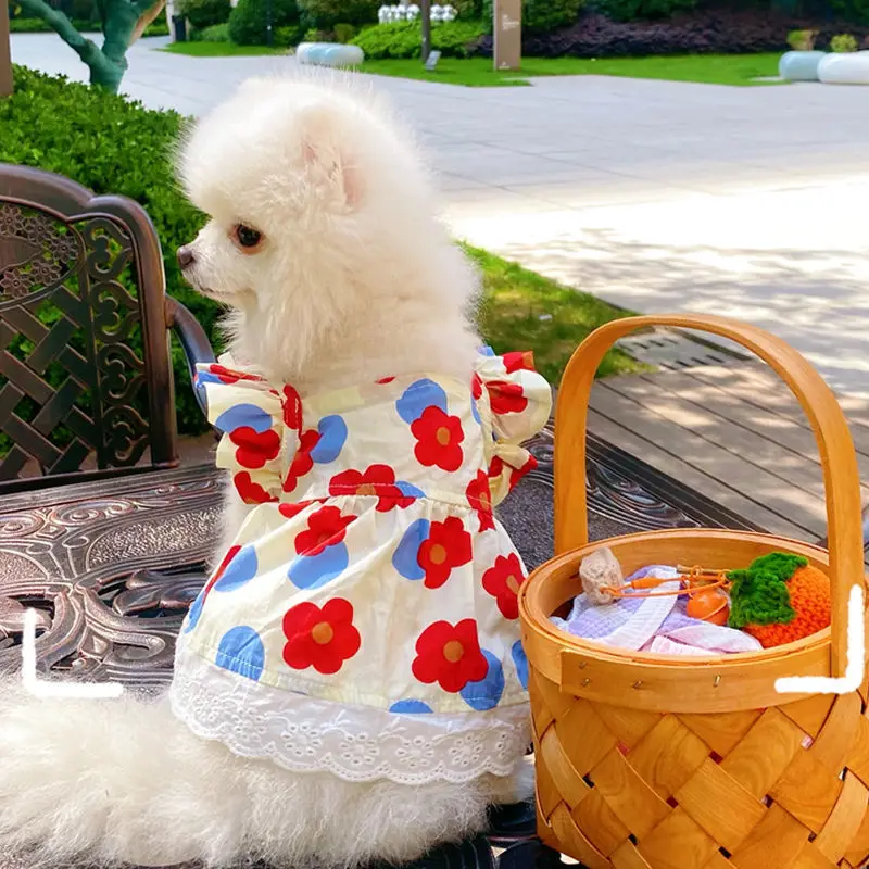 

Cat Puppy Princess Dress Pet Clothes Spring Summer New Floral Flying Sleeve Skirt Kitten Teddy Bichon Puppy Cat Ropa Para Gato