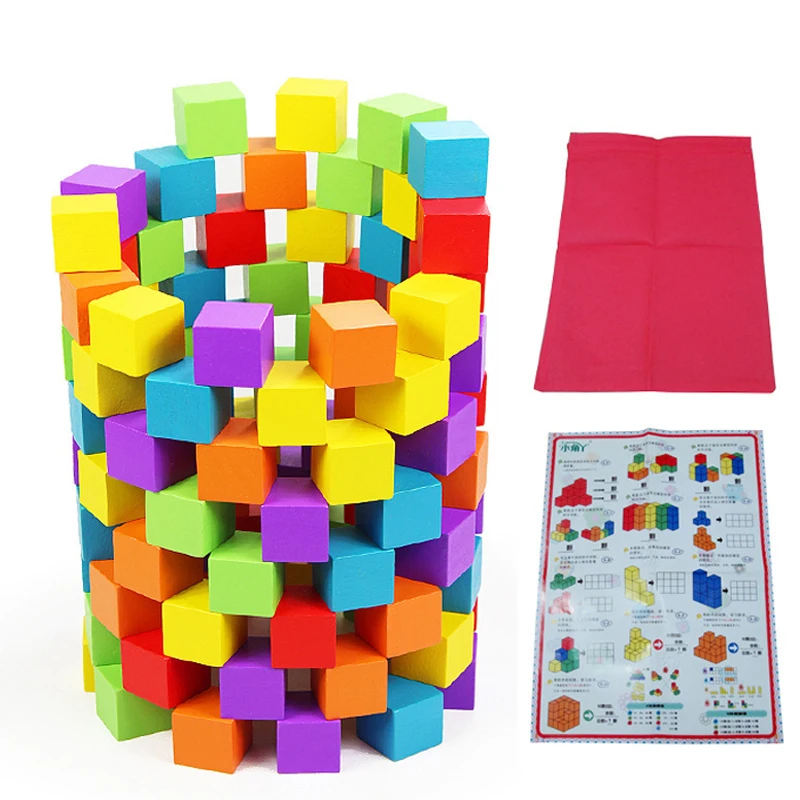 

100 pcs/set Wooden Cubic Brick Game 2.5cm Cubes DIY Color Blocks Set Toys Wooden Educational Toys For Baby Kids Gift
