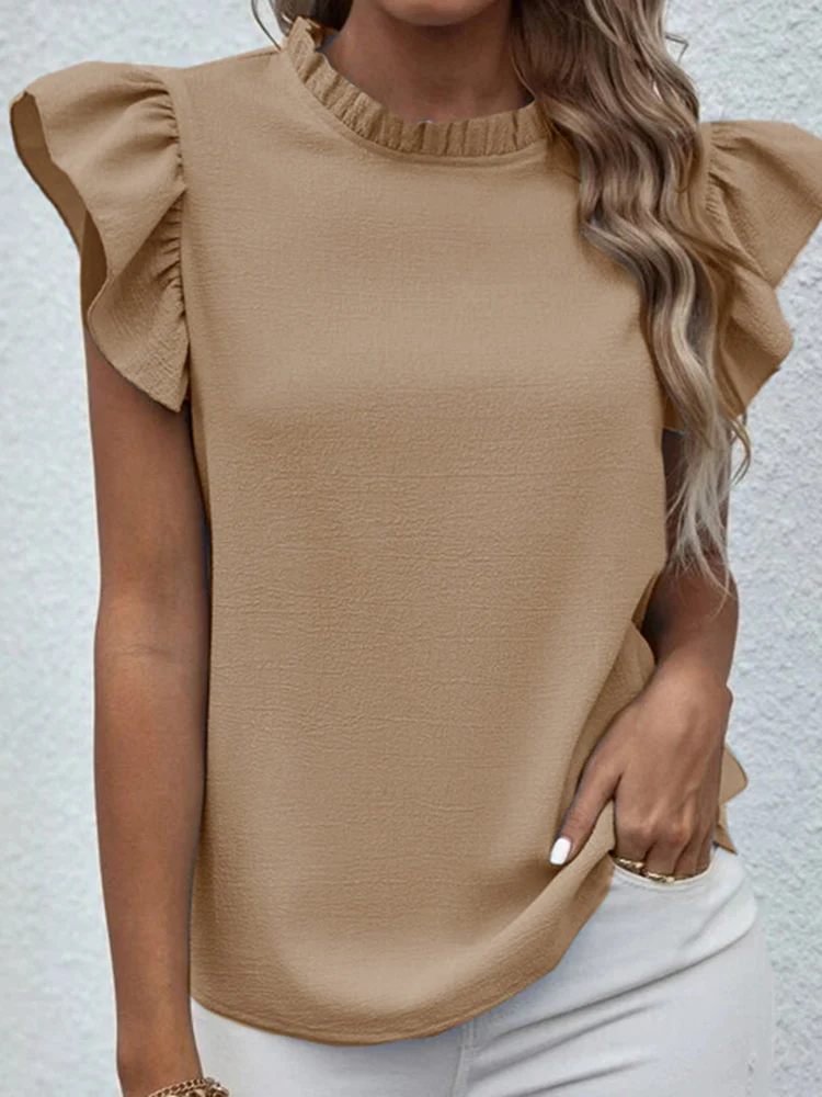 

Элегантные женские блузки ZANZEA 2022 с оборками, однотонные летние топы, повседневные блузы с коротким рукавом, Женская туника с круглым вырезо...