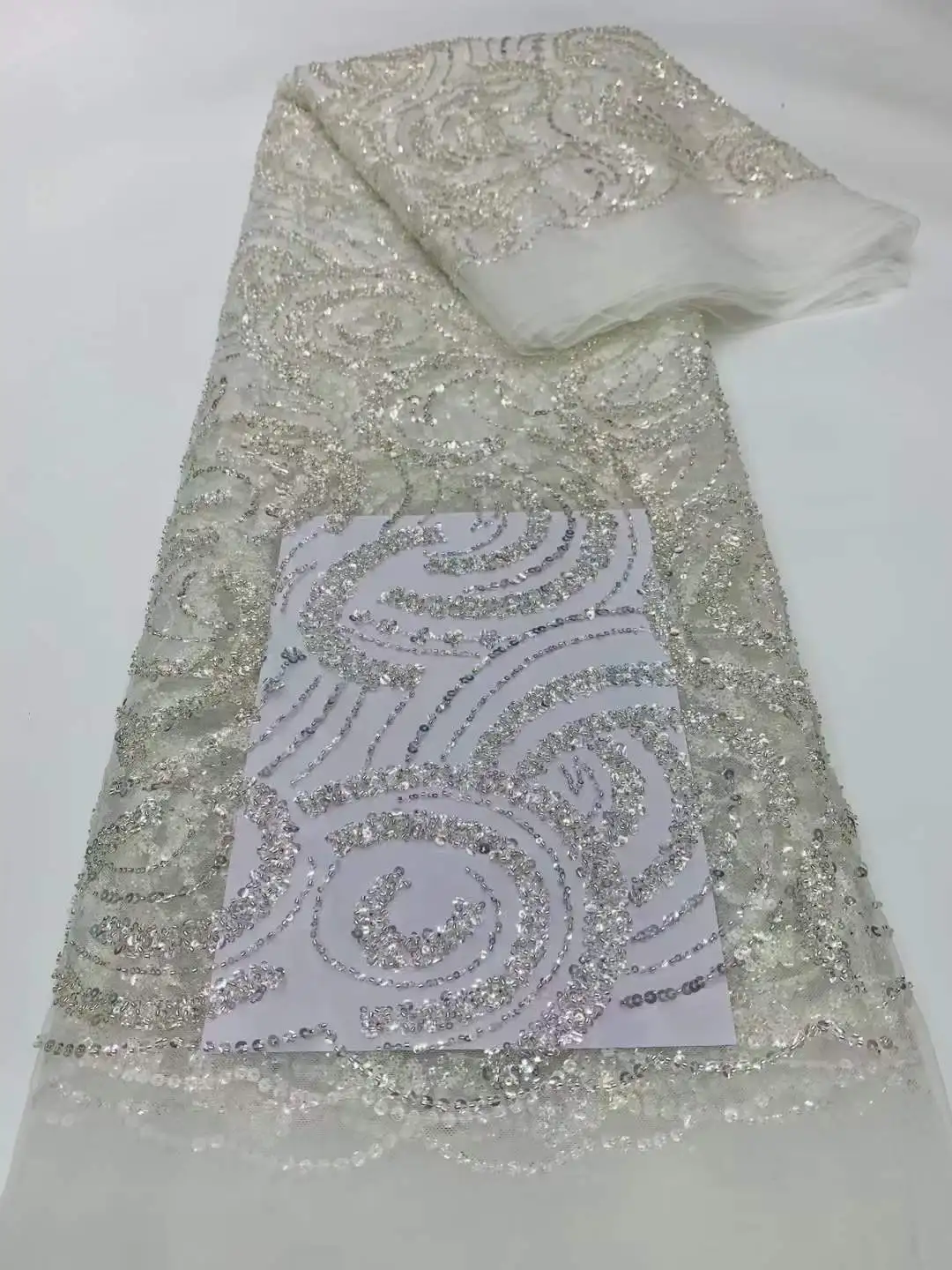 Розовая кружевная ткань Нигерия бисер Роскошная с жемчугом африканская для