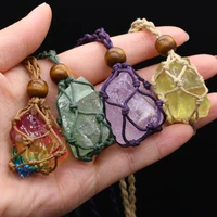 natural stone citrines necklace rope wrap obsidian fluorite pendant charms fashion necklace for women reiki heal jewelry gifts