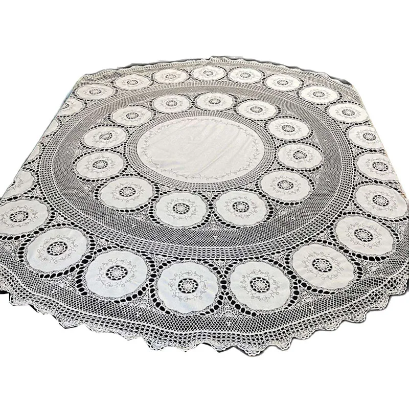 

Pastoral lace round 220cm 100%Cotton Tablecloth Crochet Table Cover cloth kitchen Christmas Wedding party home New Year decor