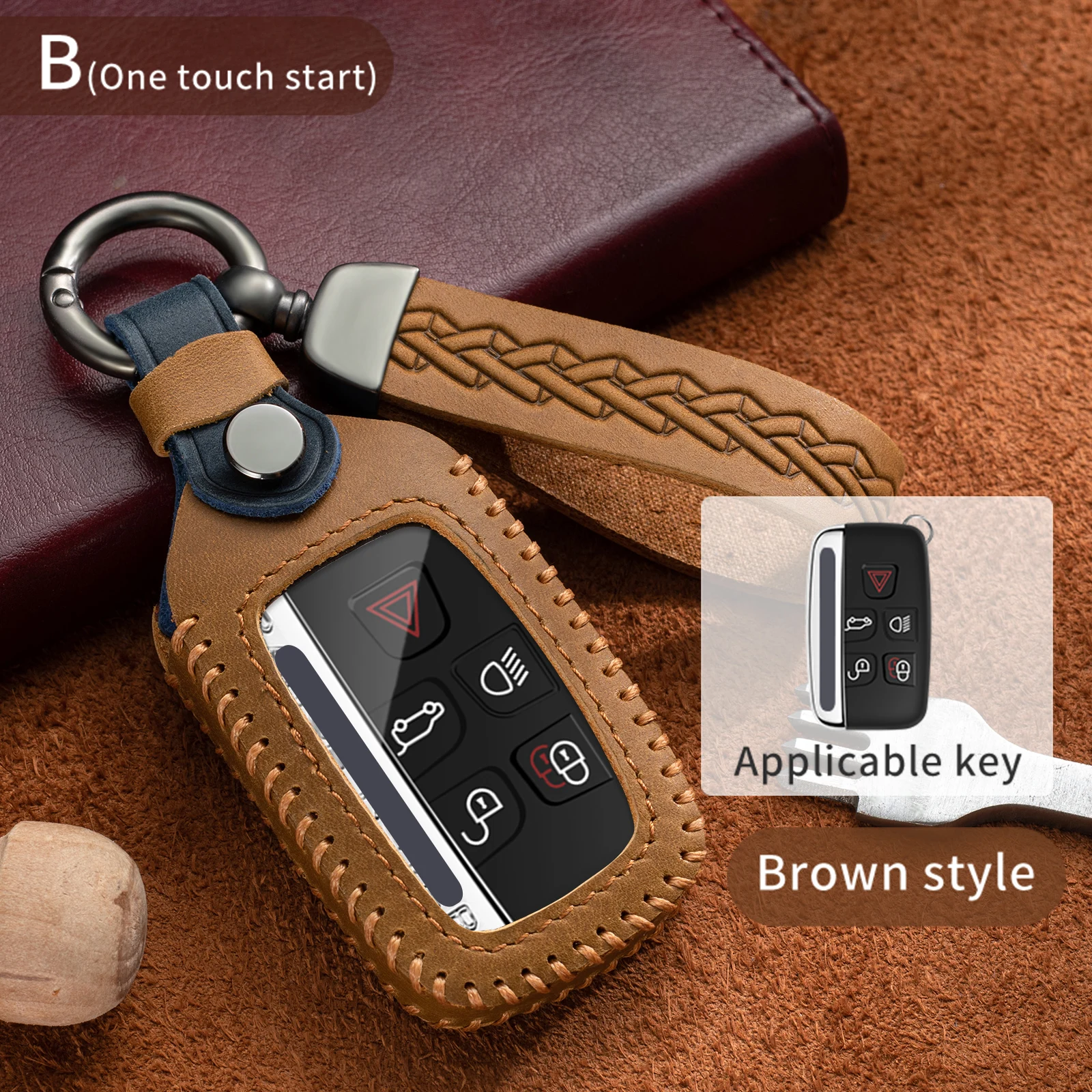 

Genuine Leather Car Key Case Cover for Land Rover A9 Range Rover Sport Evoque Freelander 2 Jaguar XE XJ XJL XF C-X16 V12 Guitar