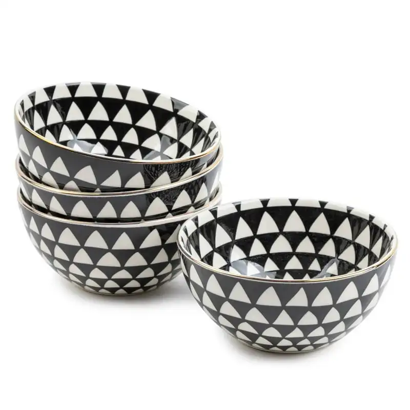 

Black & White Medallion Stoneware Round Bowls, 4 Pack