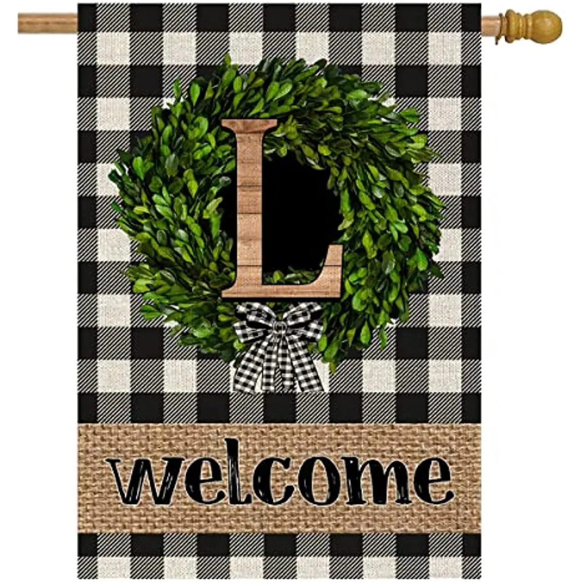 

Welcome House Flags L Initial Letter Wreath Custom Last Name Porch Flags Vertical Double Sided Buffalo Plaid Wood Garden