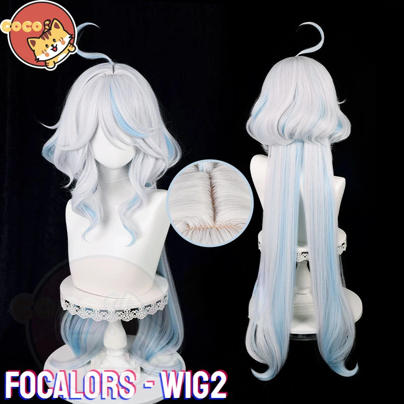 

Кокосовый парик для косплея игры Genshin Impact Focalors, парик для косплея из игры Cos Focalors, серебристо-голубой, длинные волосы 100 см и бесплатная шапочка для парика