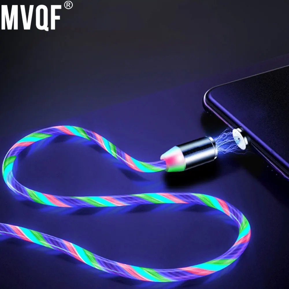  Магнитный светящийся кабель MVQF для зарядки, usb c кабель для Samsung, светодиодный Micro USB Type C для Iphone 