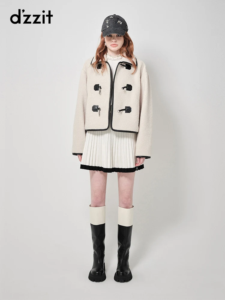 [Tangyuan Toyo] Dzzit Pigment Short Woolen Jacket Autumn and Winter Retro Sle Silver Trench coat Chain Buckle Women