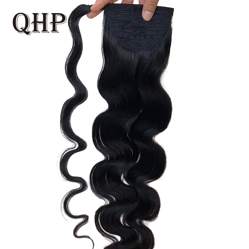 

Ponytail Human Hair Brazilian 100% Remy Human Hair Long Body Wave Wrap Around Ponytails Extension Pony Hairpiece for Women Wigs