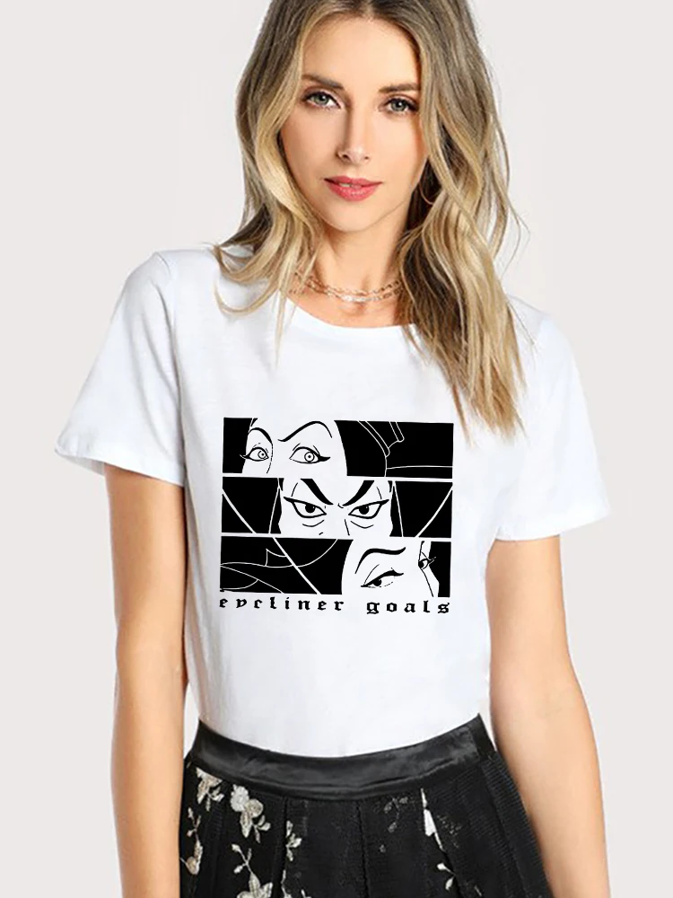 

Maleficent Pulp Fiction Disney Villain Women's T-Shirts Eyes Kill Gothic Top Short Sleeve Fashion European Ropa Mujer Wholesale
