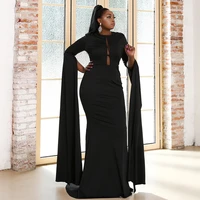 plus size evening dresses with long trumpet sleeves jewel neck elegant solid color party prom dress robe de mari%c3%a9e in stock