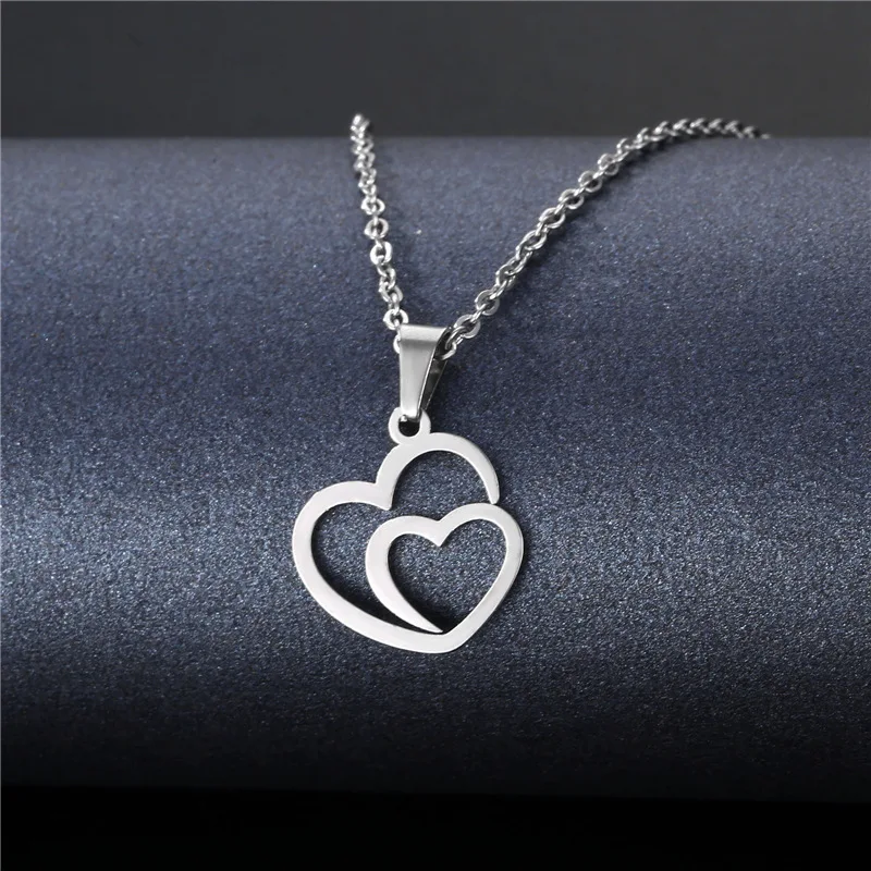 

Korean Fashion Double Heart Interlocking Clavicle Chain Necklace for Women Elegant Romantic Choker Pendant Necklaces Jewelry