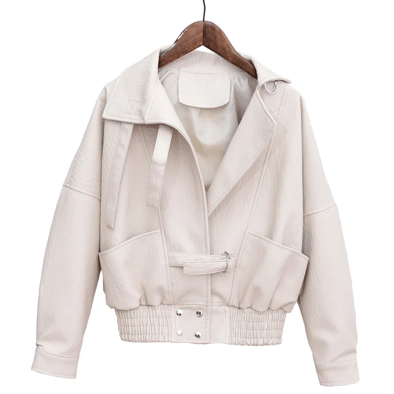 QAZIQILAND Spring New Loose PU Faux Leather Jacket Women Classic Moto Biker Jacket Autumn Winter Lady Basic Coat Y2k Outerwear