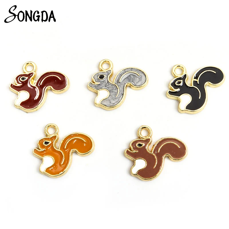 

10Pcs/lot Gold Enamel Cartoon Squirrel Charms for Pendant Necklace Keychains Earrings DIY Jewelry Makings Handmade Findings New
