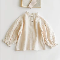 girls cotton and linen shirts spring and autumn new childrens korean brief casual bottoming shirt blouse