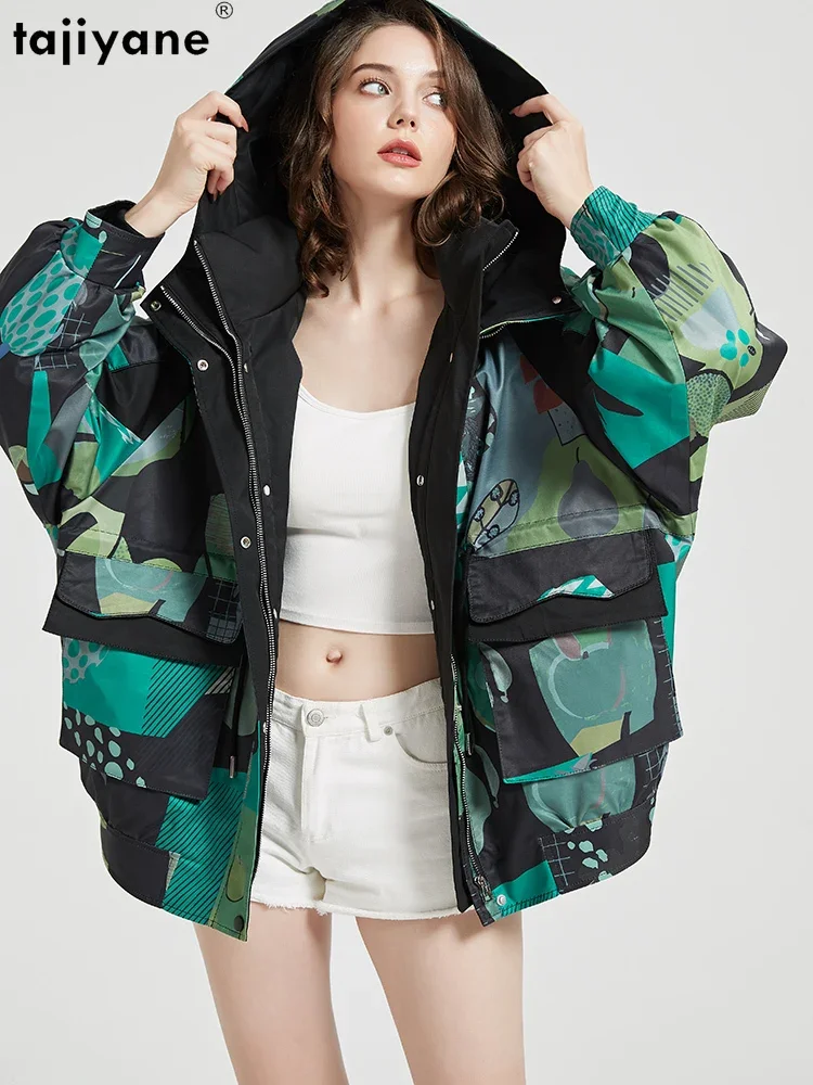 Женский пуховик средней длины Tajiyane с мультяшным принтом со съемной подкладкой и