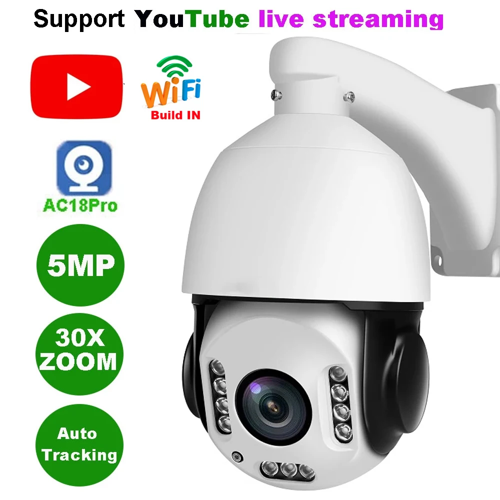 

5MP Wifi YouTube Live Streaming Human Auto Tracking IMX335 RTMP Hikvision Protocol Outdoor ONVIF Audio Wireless IP CCTV Camera