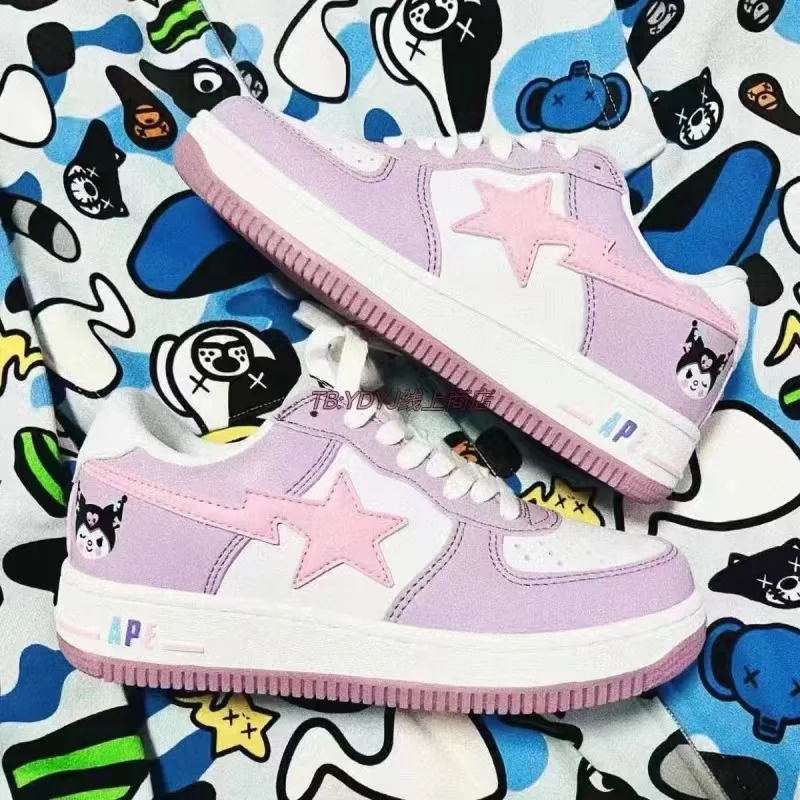 2023 Kawaii Sanrio Shoes Kuromi Y2K Casual Pink Sneakers Students Flat Bottom Full with Harajuku Shoes Beauty School Girls Gifts