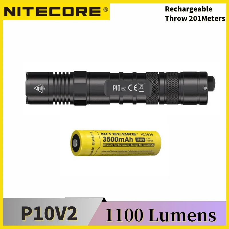 NITECORE-linterna potente P10 V2 Vision, XP-L2 V6, luz blanca, máximo 1100 lúmenes, 201 m, para deportes al aire libre