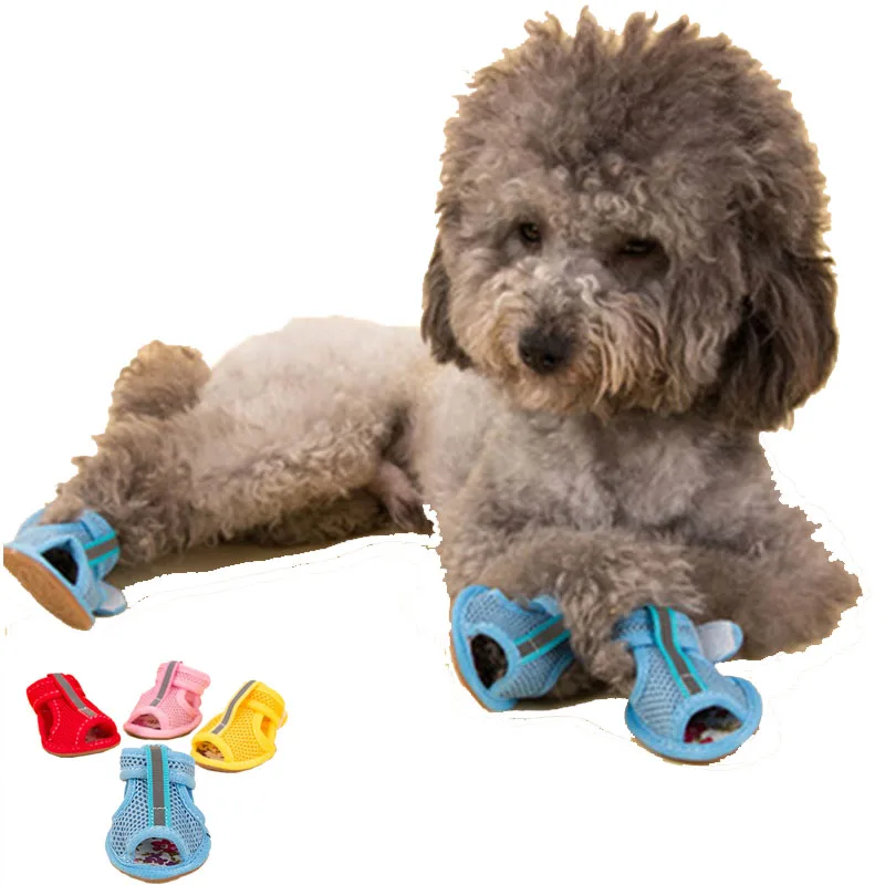 

4PCS/set Pink Non-slip Summer Dog Shoes Breathable Sandals for Small Dogs Pet Dog Socks Sneakers for Dogs Puppy Cat Shoes Boots