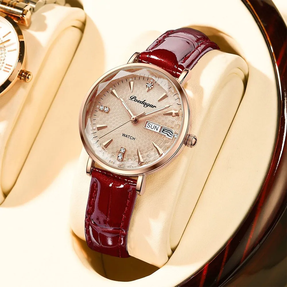 POEDAGAR Exquisite Ladies Watch Luxury Fashion Ultra-thin Leather Belt Waterproof Luminous Quartz Women Wristwatch Female Clocks enlarge