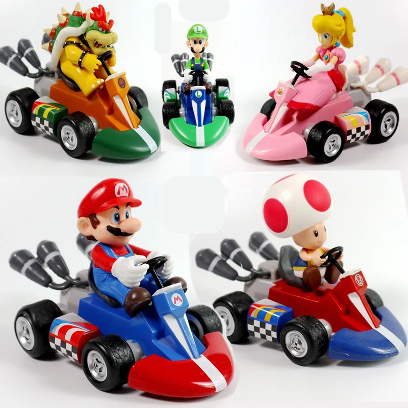 

Super Mario Kart Pull Back Car Bowser Peach Yoshi Action Figures Toys Anime Game Doll Racing Car Decoration Children's Gifts