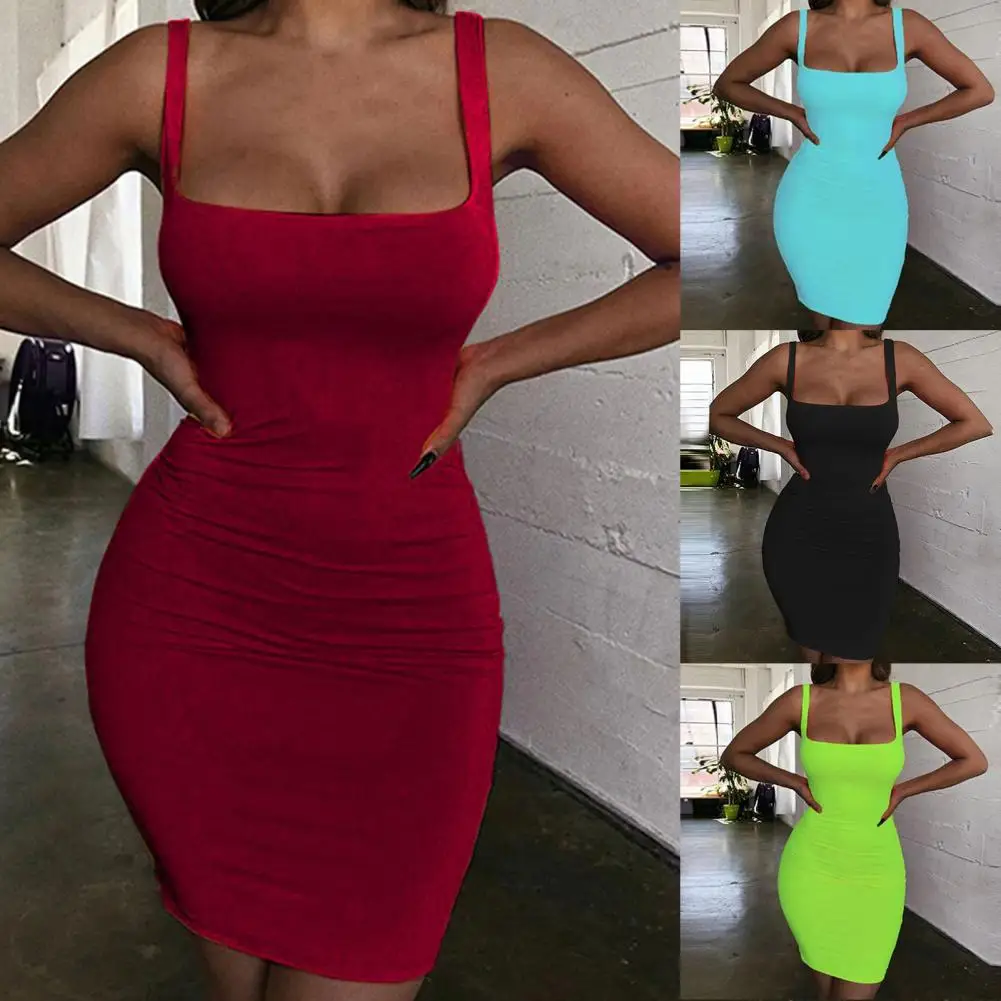 

2022 Square Neck Sleeveless Shoulder Bodycon Mini Dress Women Summer Black Backless Party Sexy Yeloow Clubwear Dresses