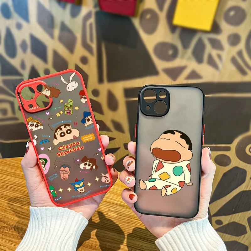 

Crayon Shin chan Cute For Apple iPhone 13 12 11 Pro Max Mini XS Max X XR 6 7 8 Plus Frosted Translucent Phone Case Capa Fundas