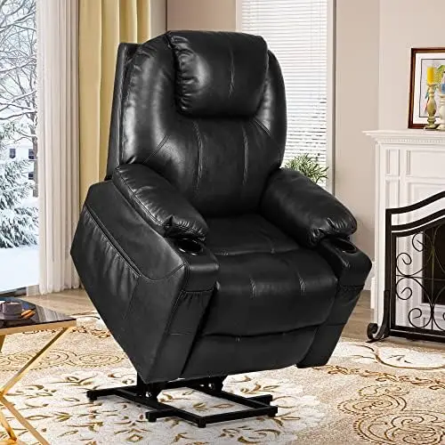 

Lift Recliner Chair for Elderly, Lift Chair with Heat and Massage, Fabric Recliner Sofa with 2 Cup Holders, Side Pockets &