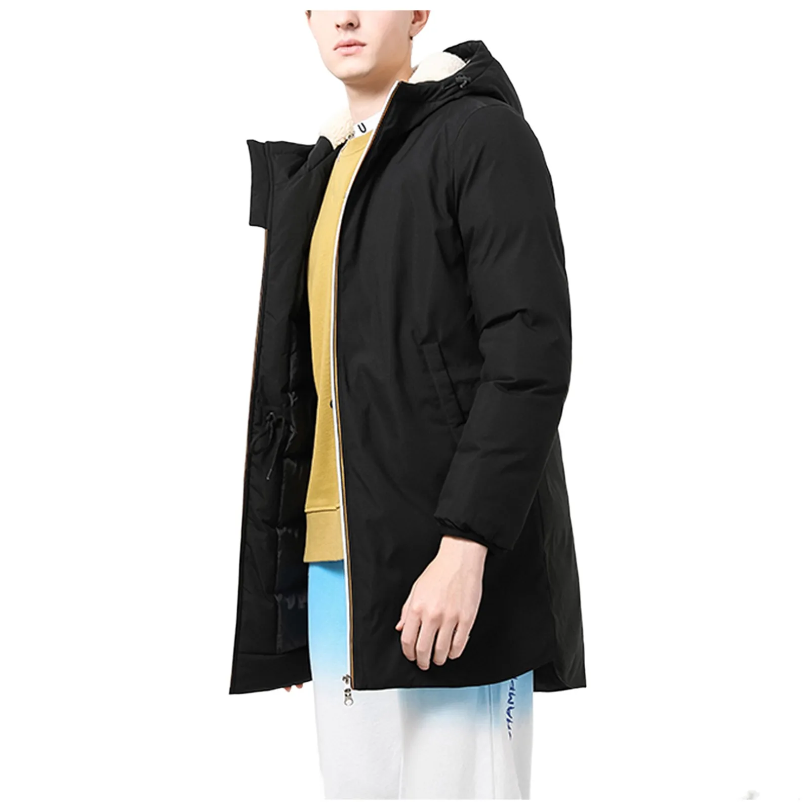 

Men's European And American Coat Jacket Winter All-match Men's Hooded Coat Lamb Wool Mid-length Cotton Jackets man jacket