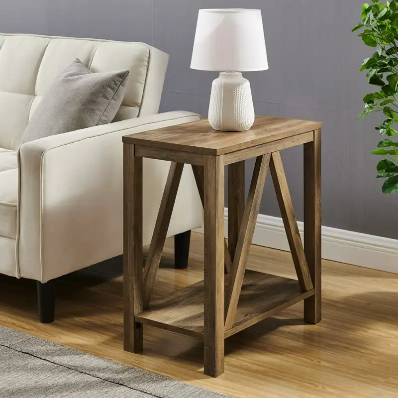

Lyman Farmhouse A Frame End Table, Reclaimed Barnwood Sofa Side Table for Bedroom Living Room