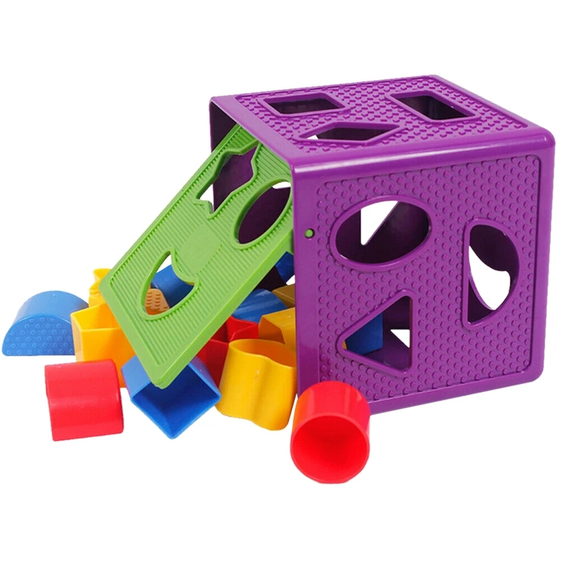 

FBIL-Square Baby Blocks Shape Sorter Toy Blocks Multi Shapes Color Recognition Toys Box