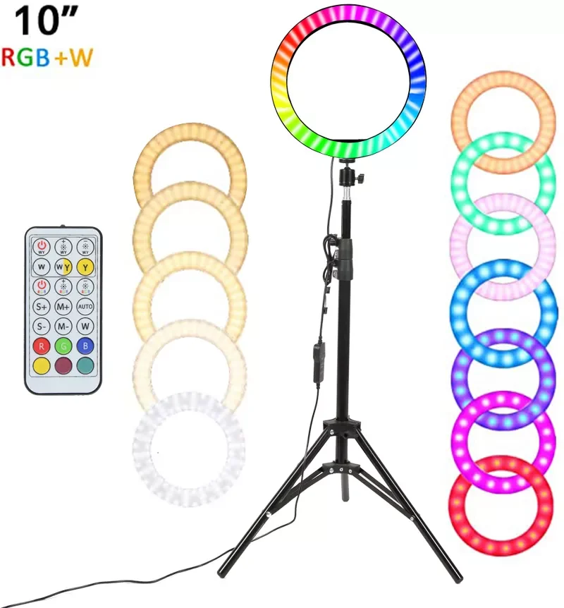 

10" RGB LED Ring Light Selfie Photographic Lighting Colorful Ring Lamp Dimmable with Control Stand for TikTok Youtube Vlog