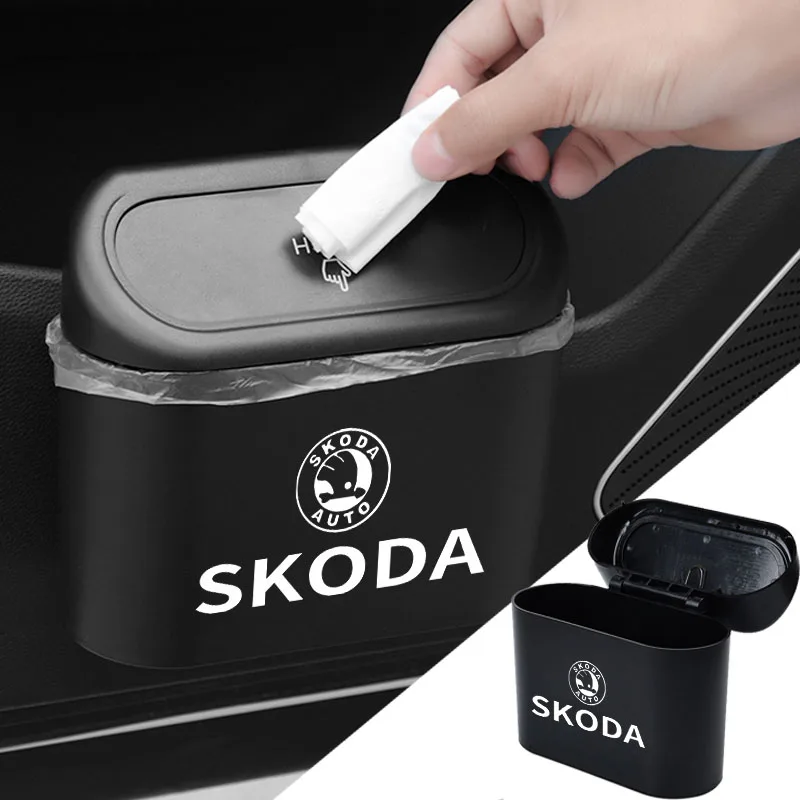 

1Pc Car ABS Trash Bin Hanging Vehicle Garbage Case Storage Box For Skoda kodiaq rapid karoq superb 2 3 VRS Octavia Fabia Yeti