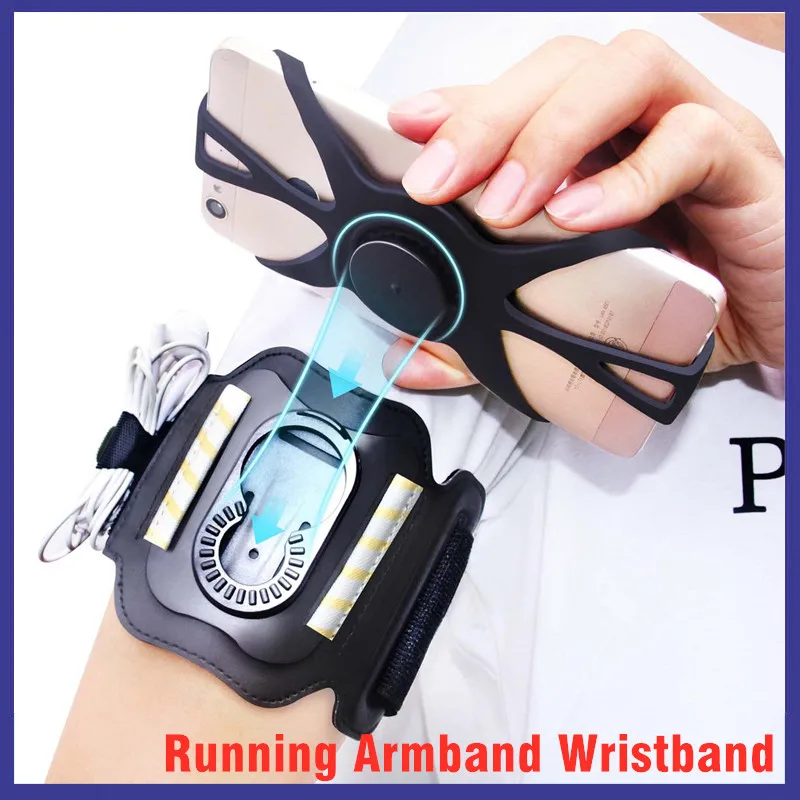

Running Armband Wristband 360°Rotatable Phone Holder Fit 4.5-7’ For Android IOS Samsung With Card Pockets for Running Cycling