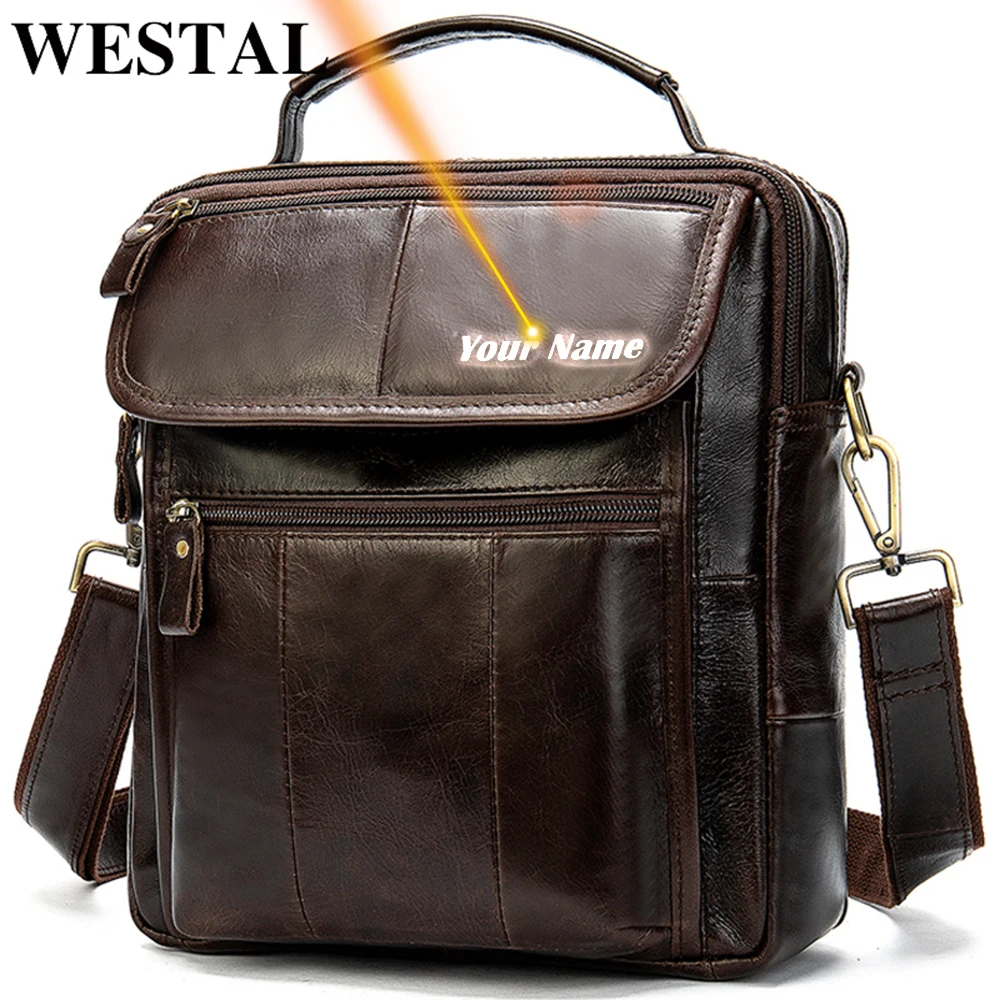 WESTAL Men's Bag Genuine Leather Designer Men's Shoulder Bags Crossbody Bags for Men Messenger Bag Men Leather Handbag Male 8870