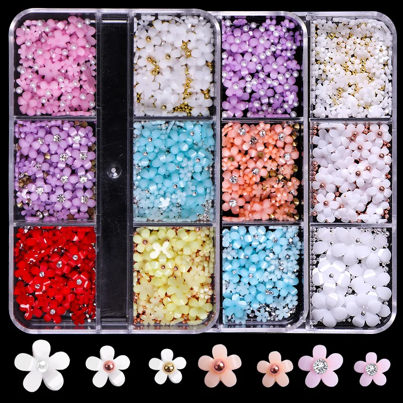 

Macaron three-dimensional resin five petal flower mixed light changed nail accessories new set