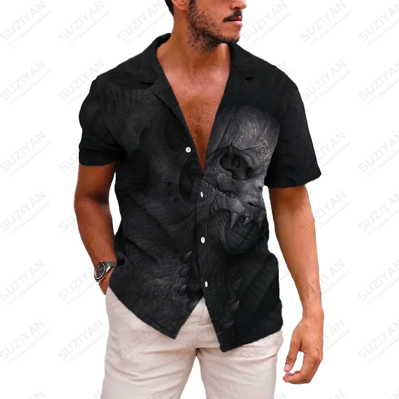 

Street Designer All Handsome British Clothing Fashionable Printed Funny Patterns Button Japanese Summer Harakuju Art Turn-Down