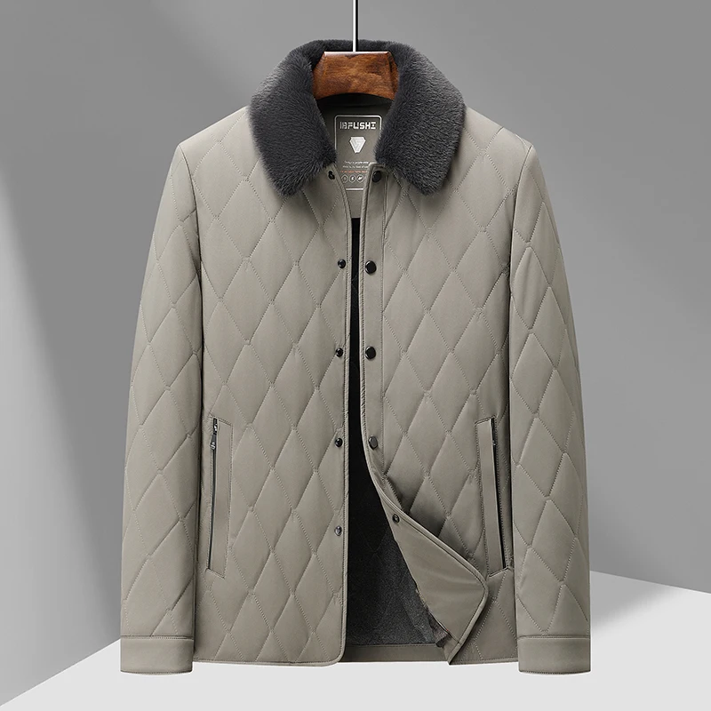 Зимние мужские теплые пуховики темно-синие черные Хаки Стеганые куртки из смеси