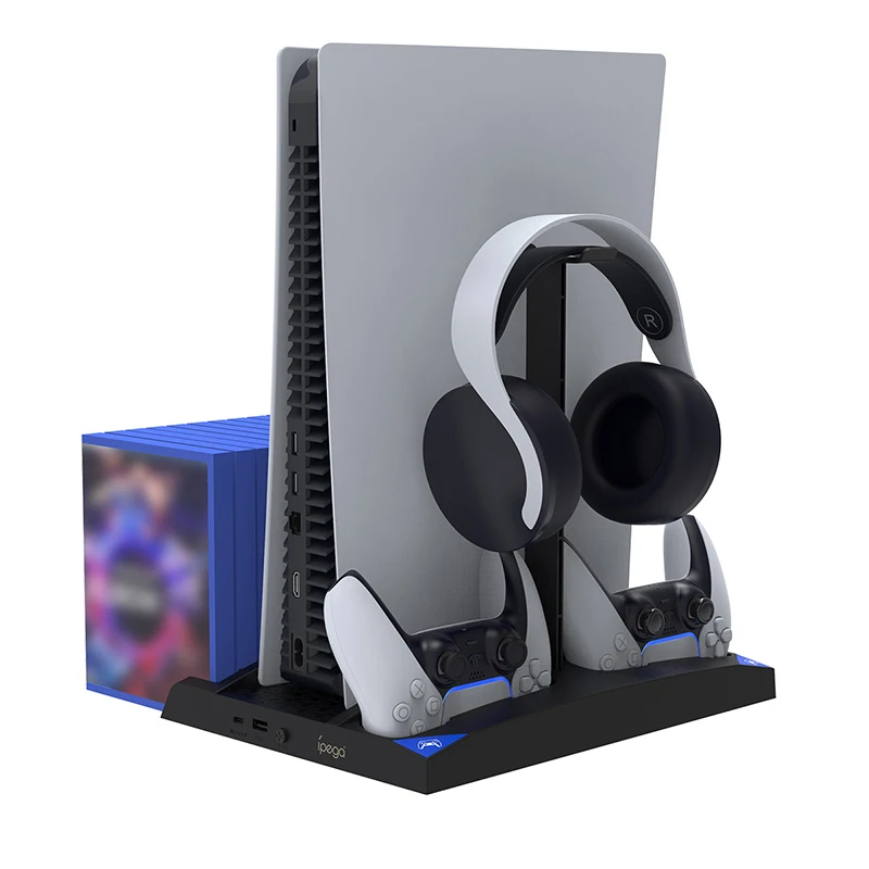 

Аксессуары для PS5, консоль PS5 6 в 1, вертикальная подставка с охлаждающим вентилятором, контроллер зарядки, подставка для хранения игр