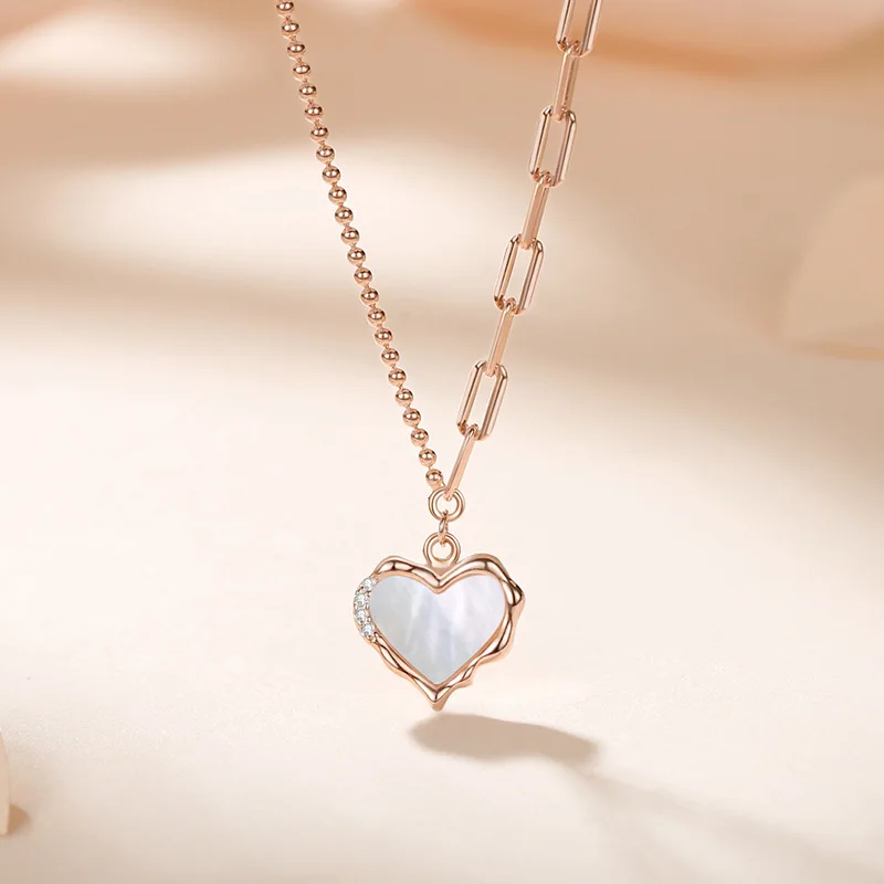 

Korean Trend Natural Mother Of Pearl Shell Necklace Stylish Chain Heart Shape Pendant Jewelry Gift For Friends