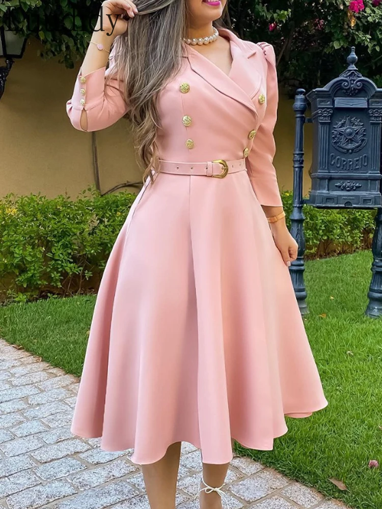 

Women Puff Sleeve Double Breasted Belted Blazer Dress