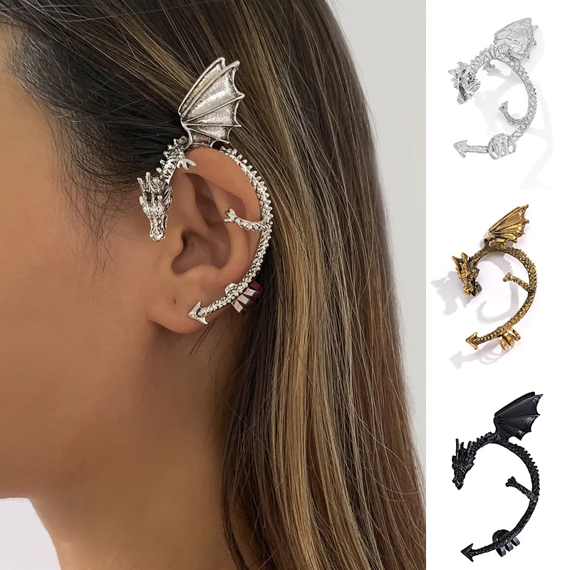 

Classic Vintage Dragon Clip Earring Gothic Punk Twine Dragon Shape Ear Cuff Clips Without Piercing Women Men Hip Hop Party Acces
