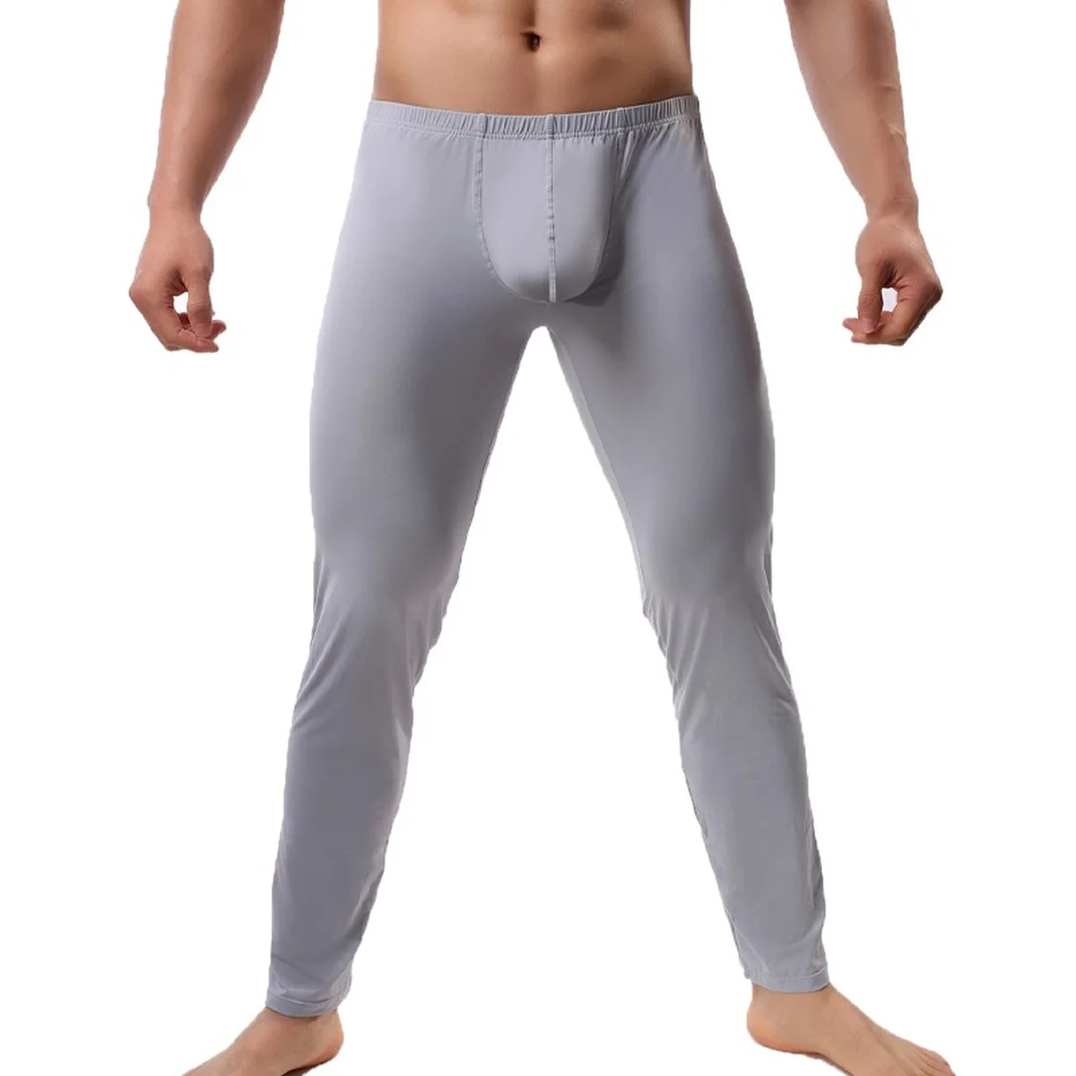 

Ultra-thin Men Pajama Bottoms Pants Sexy Bugle Pouch Shr Slip Trousers Gym Fitness Long Johns legging Men Underwear Slpwear