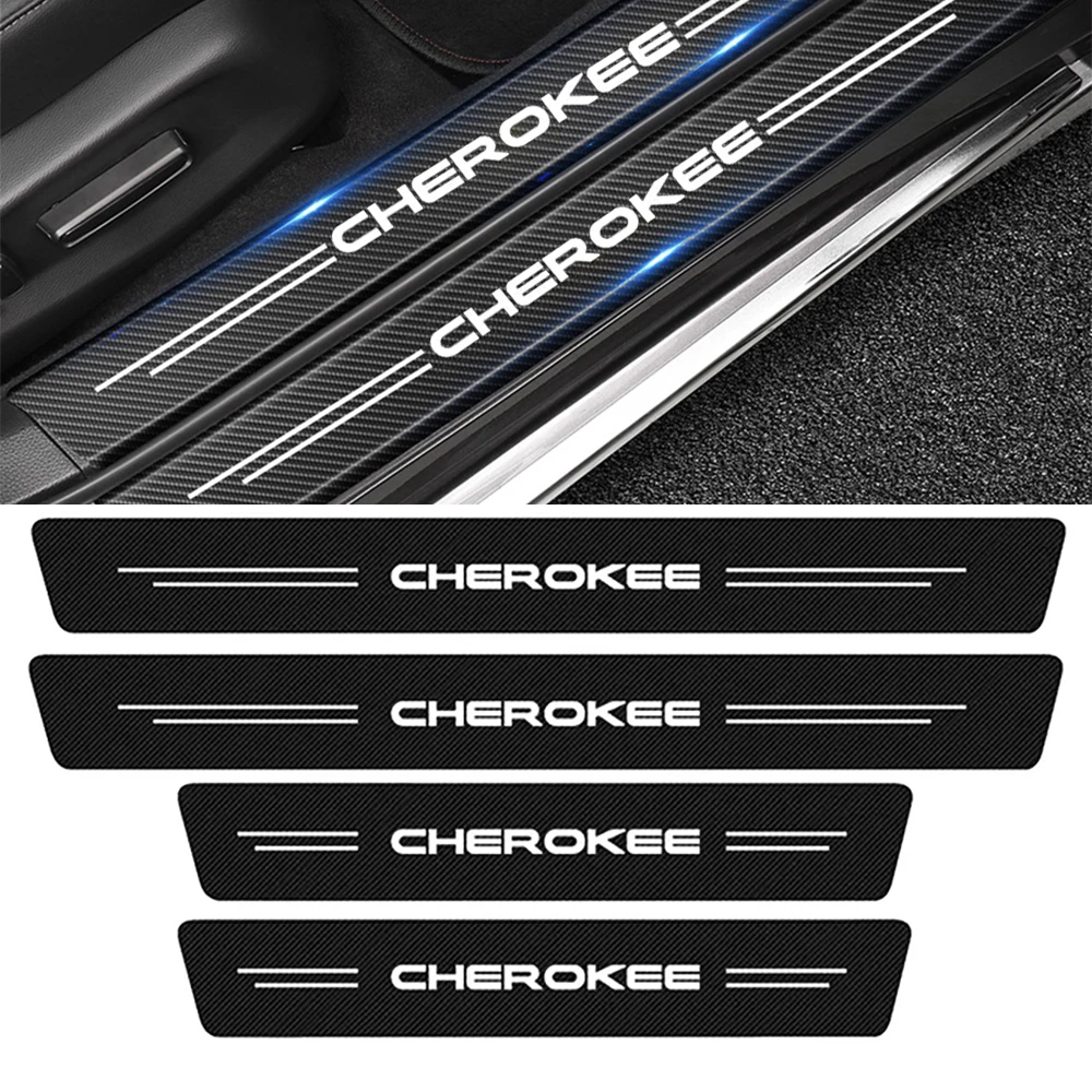 

4Pcs Car Threshold Plate Sticker Auto Door Sill Protector Decals For Jeep Cherokee Grand Wrangler KJ KK KL WJ WK WL TJ JK JL